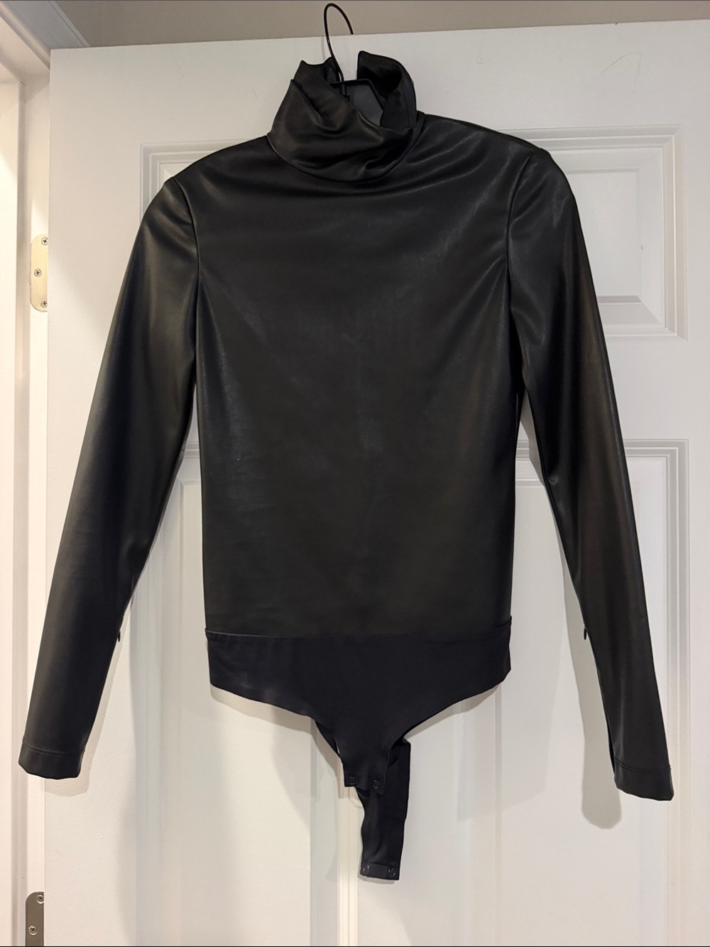 Alexander Wang Black Faux Leather Turtleneck Bodysuit